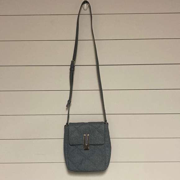 Vince Camuto Doty Quilted Leather Washed Denim Crossbody - Picture 2 of 13